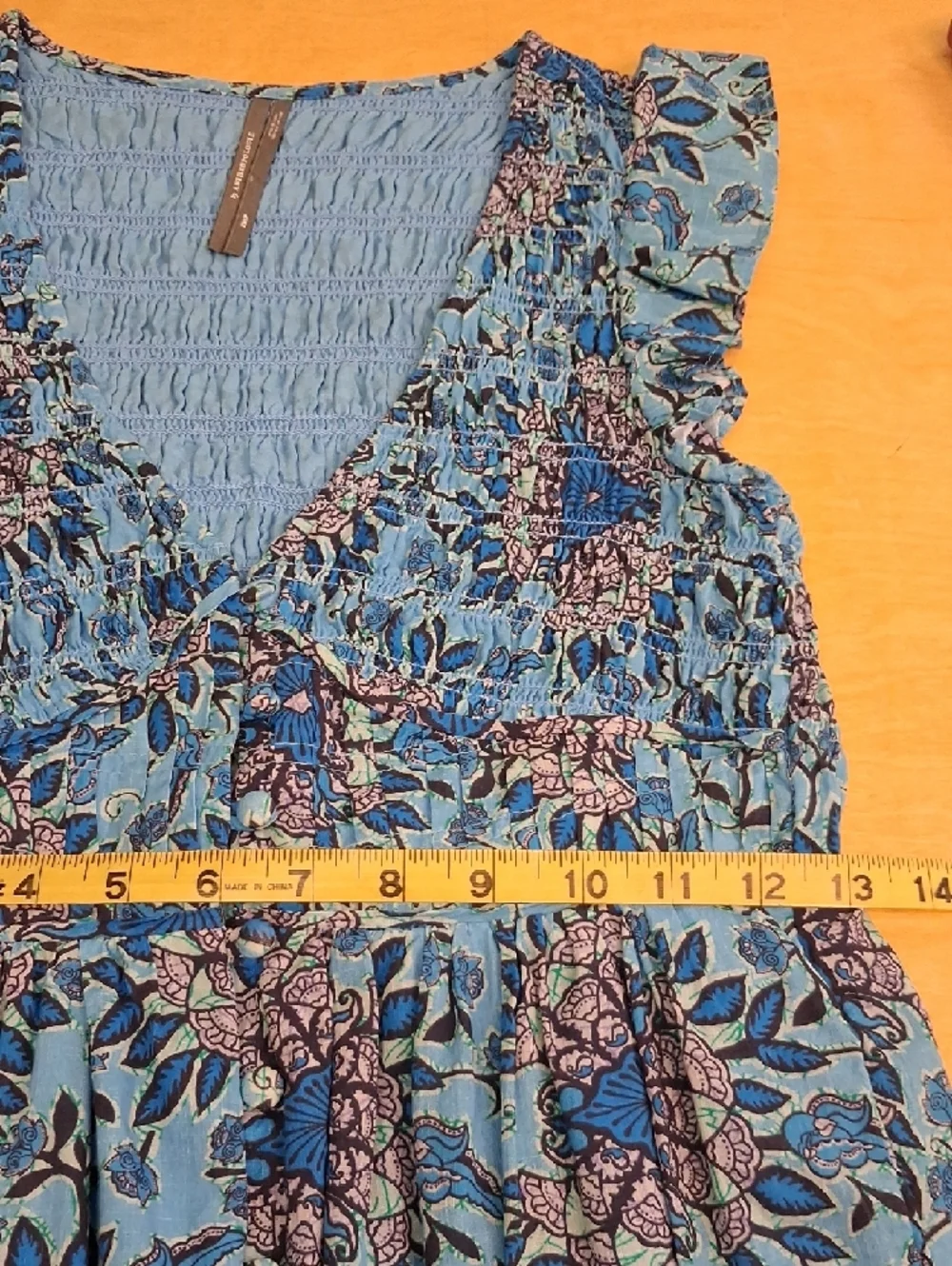 Anthropologie Blue Floral Ruffle Mini Dress Cottagecore Feminine Size XXSP